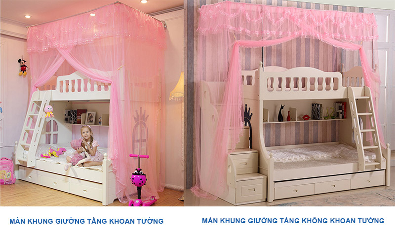 Màn khung giường tầng khoan tường và không khoan tường